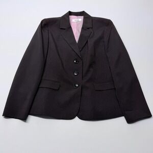 Le Suit Womens Black Pink Pinstripe 3 Button Blazer Jacket Size 16 Professional